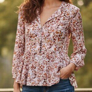 Floral Boho Moulinette Soeurs Silk Cotton Peplum Top Size 14